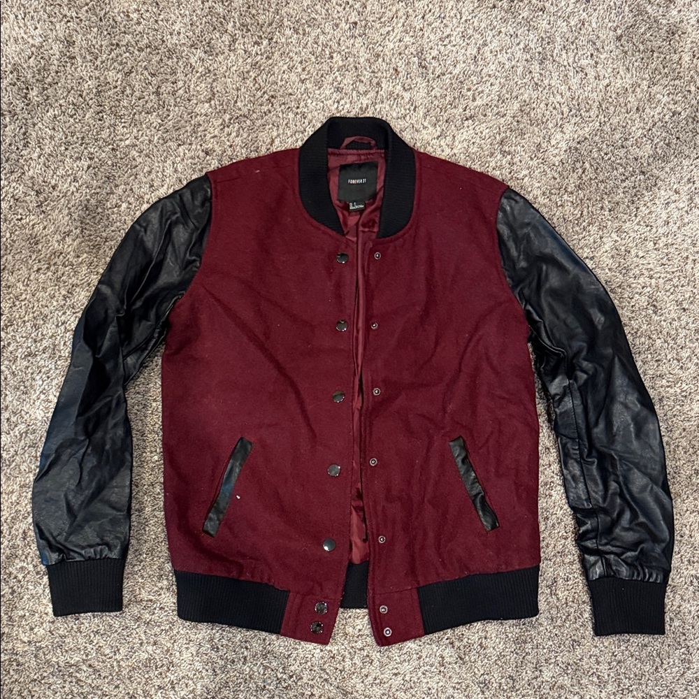 Forever 21 Burgundy and Black Varsity Jacket